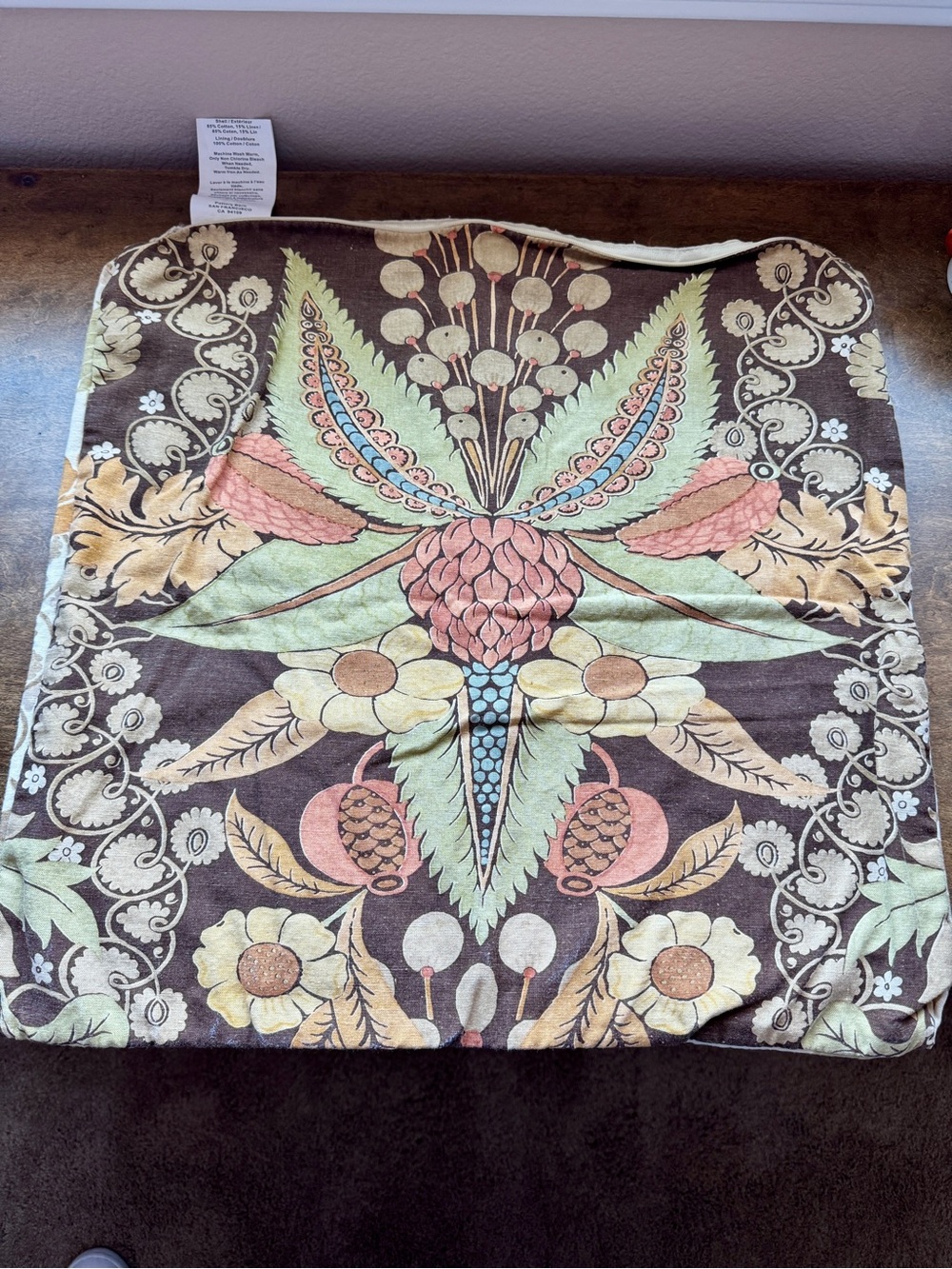 Pottery Barn Floral Bohemian Throw Pillow Cover in Brown, Pink, Green and Cream